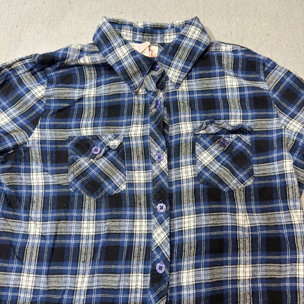 Op Plaid Flannel Shirt Womens‎ XL Blue Good Long Sleeve Button Down 100% Cotton